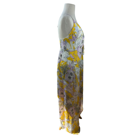 Yumi Kim Anthro Silk Floral Maxi Dress Rush Hour Wrap Tie Front Yellow Size XS - Picture 9 of 16